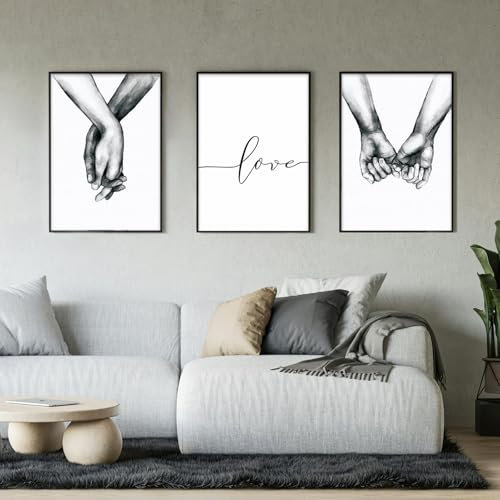 OJTOJT Set Di Stampe Da Parete, Quadri Moderni Soggiorno, Set Di 3 Stampe Da Parete, Poster Tenersi Per Mano In Bianco E Nero, Per Camera Da Letto Soggiorno Decorazioni Senza Cornice (30x40cm)