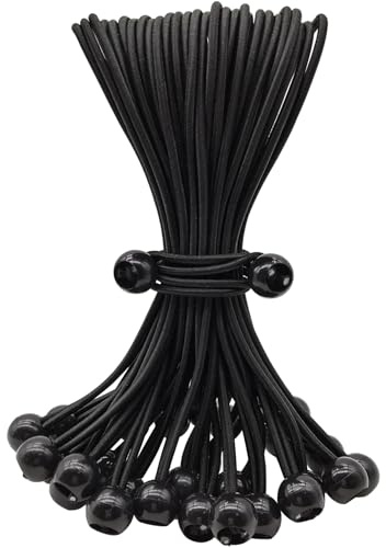 BINCKIN Spanngummis mit Kugel 25 cm, 25 Stück Zelt Gummispanner, Kurz Planenspanner für Planen, Netze, Banner, Camping, Schwarz