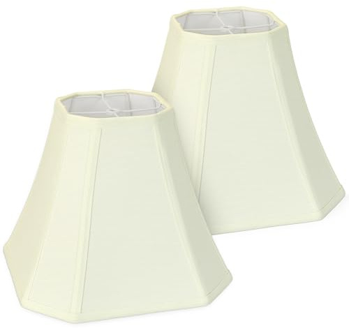Cream Octagonal Bell Lamp Shades Set of 2, 6.5 Top x 13 Bottom x 10.6 Height – Medium Fabric Shade for Table Lamps, Modern Farmhouse & Minimalist Home Decor, Spider Fitter(harp not included)