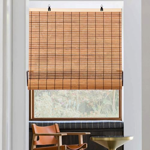 Tenda a rullo in bambù, opaca, protezione solare e privacy per porte/finestre (marrone chiaro, 60 x 180 cm)