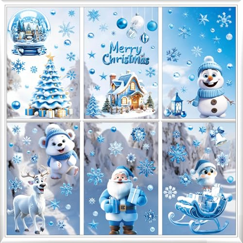 Nepfaivy Fensterbilder Fensterdeko Weihnachten Selbstklebend 9 Blätter | Weihnachtsdeko Fenster Schneeflocken Wiederverwendbar, Fenstersticker Fensteraufkleber Weihnachten für Winter Fenster Deko