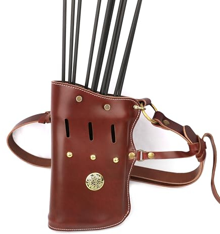 SHARROW Archery Quiver Cowhide Handmade Traditional Arrow Quiver Waist Hanged Riding Quiver Hip Quiver Arrow Holder Side Quiver for Recurve Bow Longbow Shooting