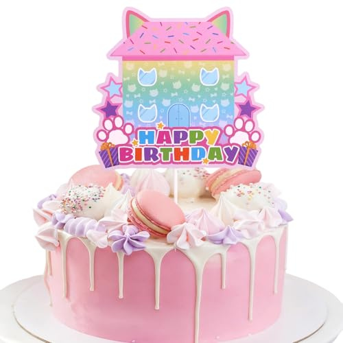 Cat Dollhouse Cake Topper, Cute Cartoon Cat Doll House Cake Topper for Kids Boys Girls Birthday and Themed Party Favors & Decoration Supplies