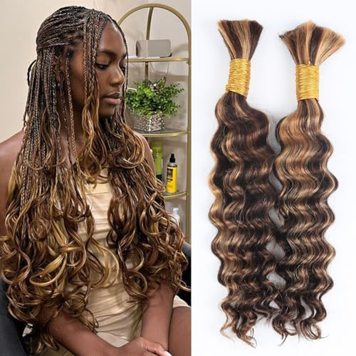 Cheveux humains ondulés profonds pour tresses bohèmes #430 - Cheveux humains en vrac pour tresses brésiliennes bouclées - Sans trame - Pour femme - 50 cm