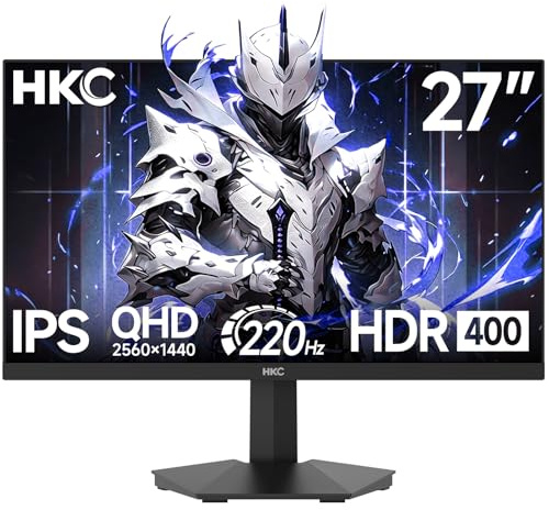 HKC G27H2DPro 27 Pouces Écran Gaming QHD (2560x1440) | 200Hz (jusqu'à 220Hz) | Fast IPS 0.5ms | HDR400 | 95% DCI-P3 | Adaptive Sync | DisplayPort 1.4 & HDMI 2.0 | Inclinable | Moniteur PC Gamer