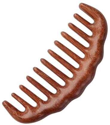 Pettine per Massaggio in Legno con Denti Larghi, Nessun Pettine per Massaggi in Legno di Sandalo Naturale Statico, per Ricci e Capelli Lunghi