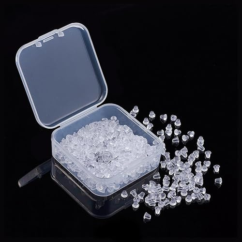 500 tapones de plástico transparente para pendientes con caja de almacenamiento, hipoalergénicos para aretes de tuerca y gancho