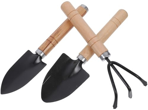 Milisten Ensemble D'outils de Jardinage 3 Pièces Pelle, Bêche et Râteau à Main, Manches Épais en Bois, Acier Robuste, pour Planter Fleurs, Légumes et Succulentes, Jardinage Intérieur