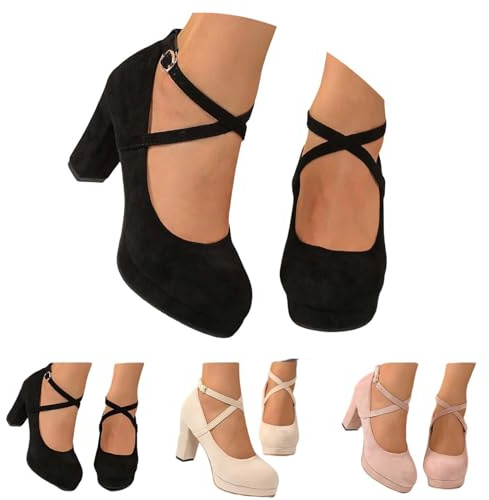 Scarpe Tradizionali da Donna con Tacco Alto, Scarpe da Sposa, Chiuse, Eleganti e Confortevoli, Ballo con Plateau e Piedi Larghi, Black, 40