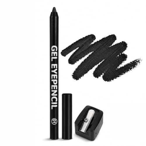 Vaethy Krämig gel eyeliner, matt kajalpenna, torkbeständig eyeliner penna, långvarig, med inkluderad pennvässare, pennvässbar (01# svart)