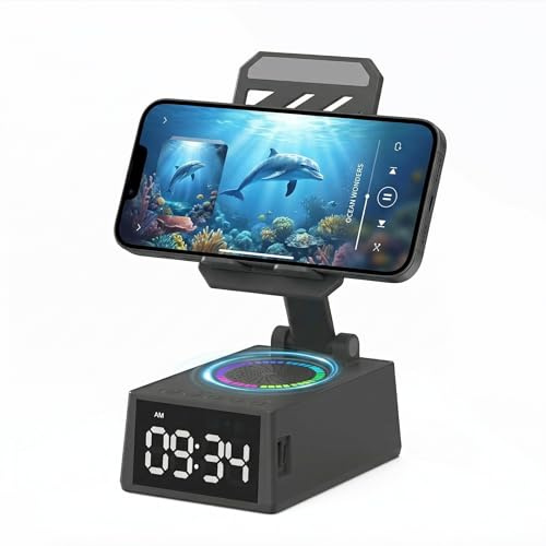 Birthday Gifts for Men Women, 3-in-1 Bluetooth Speaker with Phone Stand & Clock, Wireless Speaker with Phone Holder for Desk, Cool Tech Gadget for Men Women Who Have Everything Husband Boyfriend