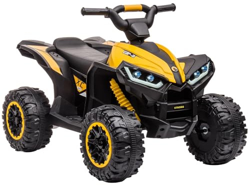 FairyLee 12V Kids Electric ATV Quad Bike - Ride-On Car - Remote Control, 2 Speeds, 35W Motor, Music, LED Lights, Horn, Treaded Tires, Gradual Start - Toy for Boys & Girls Ages 3-8 - Yellow