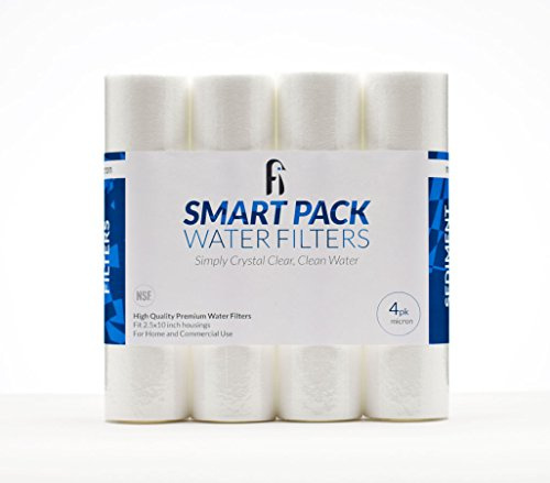 Smart Pack 5 Micron NSF Sediment Water Filter for RO, DI, Whole House, Ice Machine - Universal Size 2.5 x 10, 4 Pack