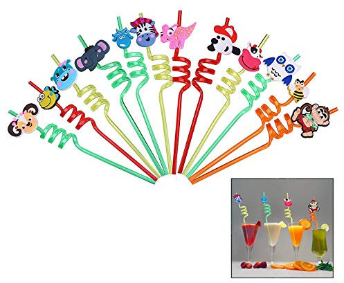 iwobi Confezione da 12 cannucce da bere riutilizzabili, cannucce a spirale per feste di compleanno per bambini
