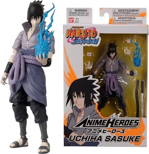 Bandai - Anime Heroes - Figura Sasuke Uchiha - Naruto Shippuden - Figura Anime Heroes da 17 cm - Licenza ufficiale Naruto - Figurina snodata di Sasuke - Giocattolo per bambini dai 4 anni in su - 36902