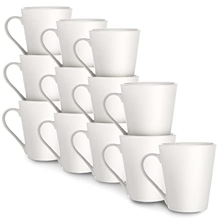 White Porcelain Mugs Set of 12 – 285m Coffee and Tea Cups | Drinkware for Latte, Cappuccino, Hot Beverages, Office, Home, Cafe | Dishwasher Safe | M&W