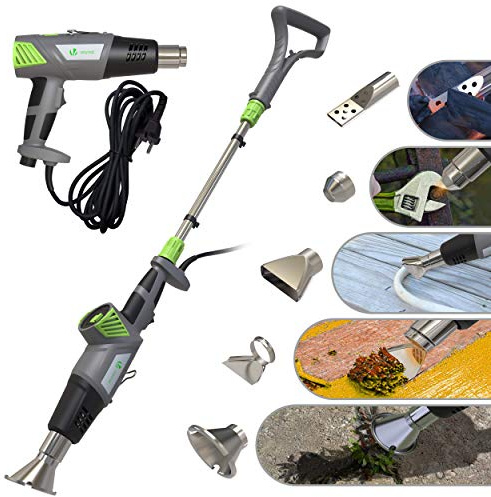 VOUNOT® 3 en 1 Quemador de Malas Hierbas Eléctrico de 2000W, Pistola de Aire Caliente, Encendedor de Barbacoa, con Cable de 5 m y 5 Boquillas, sin gas ni llama