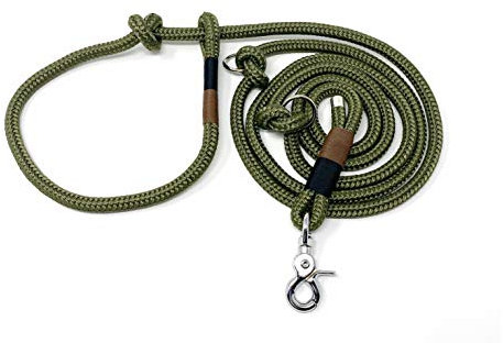 Wau-Effekt - Retrieverleine aus Segeltau mit Zugstopp - 100% Handarbeit - längenverstellbar und stufenlos größenverstellbar aus robustem Segeltau (M (200cm, 10mm Tau), Grün - Dunkelblau Braun)