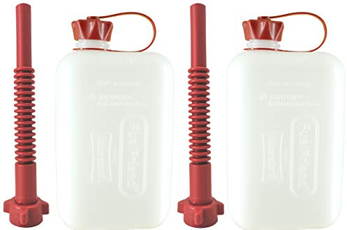 FuelFriend®-BIG CLEAR max. 2,0 Liter - Klein-Benzinkanister Mini-Reservekanister mit UN-Zulassung + Flexibles Premium-Auslaufrohr - im Doppelpack