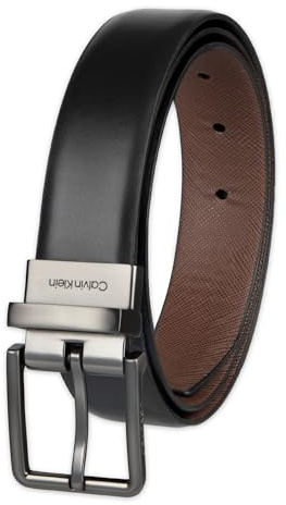 Calvin Klein Reversible Recycled Leather Belt, Large, Black to Brown