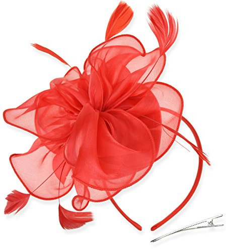 DRESHOW Damen Fascinators Hut Cocktail Party Tee Kopfbedeckung Blume Mesh Organza Bänder Federn auf Einem Stirnband