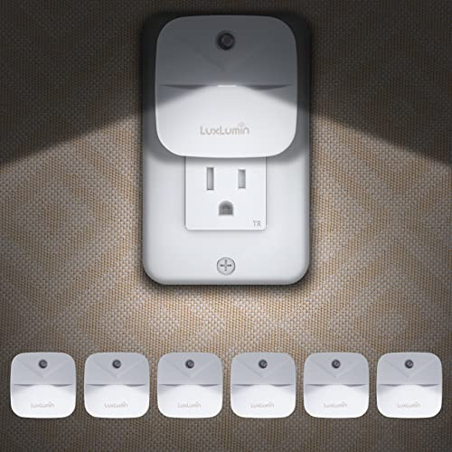 LuxLumin LED Night Lights Plug into Wall with Dusk-to-Dawn Sensor, Automatically Turn on and Off,Night Light for Kids,Bedroom,Bathroom,Stairs, White, 6 Packs
