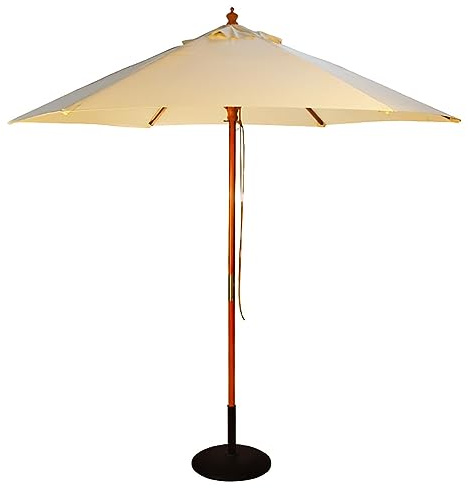 BrackenStyle Gartenschirm aus Holz – Zugbetrieb und maschinenwaschbar Gartenschirm – 11 Farben – 15 kg schwarzer Betonsockel inklusive, natur, 2.5m