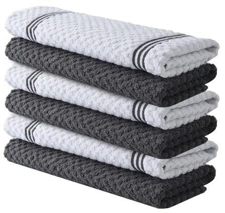 Infinitee Xclusives Premium Tea Towels | Pack of 6 | 100% Cotton |38 x 64 cm| Ultra Soft & Highly Absorbent | Terry Dish Towels for Kitchen, Bar & Daily Household Cleaning Use |Grey|