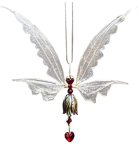 Auto Spiegel Hängen Anhänger,Asudaro Schöne Auto Anhänger Angel Wing Auto Rückspiegel Anhänger Transparent Kristall Engel Schmetterlingsflügel Auto Innen Dekoration Für Auto, Büro, Garten,Rot