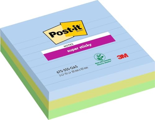 Post-it Super Sticky Große Notes, 3 Blöcke (210 Blatt), 101 mm x 101 mm | Selbstklebende Haftnotizen mit Stärkerer Haftung, Klebezettel für Bürobedarf, Erinnerungen & To-Do-Listen; Repositionierbar