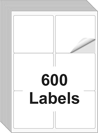 [100 Sheets 600 Labels] Shipping Labels 3 1/3x4 Printable White 6 up Labels for Laser/Inkjet Printers, Mailing FBA Address Label Sticker Paper - Permanent Adhesive Label Blank