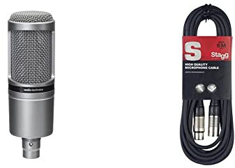 Audio-Technica AT2020GM Cardioid Condenser Microphone (XLR connection) for voiceover, podcasting, streaming and recording, Metallic & Stagg SMC6 6 metre standard microphone cable