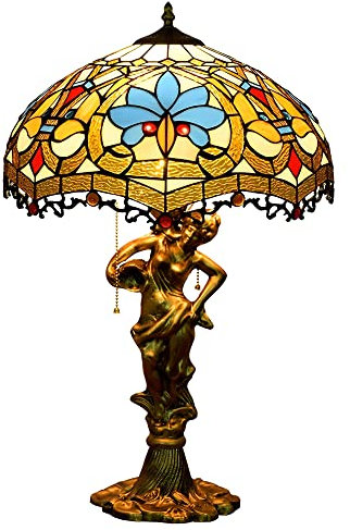 PAZWAHF Barock-Buntglas-Tiffany-Stil-Lampe, Tischlampe, 40,6 x 40,6 x 66 cm, Vintage-Stil, Schreibtisch-Leselampe, Dekor neben Schlafzimmer, Wohnzimmer, Heimbüro(E26/E27)