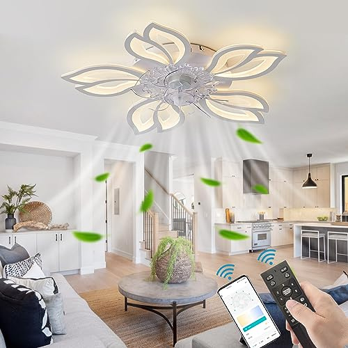Ceiling Fans with Lamps Modern Led Dimmable Reversible Ceiling Fans with Lights and Remote Control 6 Speed Quiet Fan Light Ceiling Low Profile for Living Room Bedroom Dining Room Kids Room,White