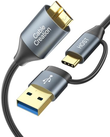 CableCreation USB C Festplattenkabel, 5Gbps USB A/C auf Micro B Kabel, USB 3.0 Kabel kompatibel mit WD, Externe Festplatten und Kameras (0.3m) | Geflochtenes Hochgeschwindigkeitskabel, 5 Gbit/s, reißfest, für Seagate WD Westgate Lacie My Passwort, Kamera