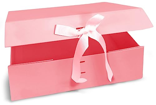 Verpackungswelt Geschenk-Box mit Deckel | 31 x 22 x 15 cm | Geschenk-Karton mit Magnet-Verschluss & edler Schleife | Perfekt für Geburtstag, Hochzeit, Geburt | Geschenk-Verpackung in Rosa