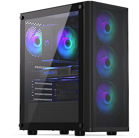 ENDORFY Ventum 200 ARGB, Gaming pc gehäuse ATX, 4X 120mm ARGB Lüfter enthalten, Seite aus gehärtetem Glas, Frontblende aus Mesh, Breite Kühlkompatibilität, Kompakter Formfaktor, EY2A014