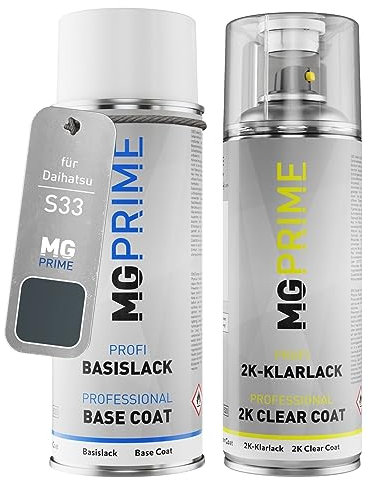 MG PRIME Autolack 2K Spraydosen Set für Daihatsu S33 Titanium Grey Metallic/Dunkelgrau Perleffekt Basislack 2 Komponenten Klarlack Sprühdose