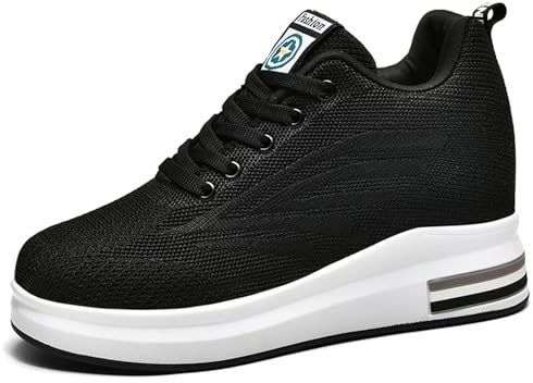 JAOOUU Damen Sneaker Wedges mit Keilabsatz Freizeitschuhe Atmungsaktiv Turnschuhe Sportschuhe Laufschuhe Running Fitness Mode Bequeme Schuhe Schwarz39EU