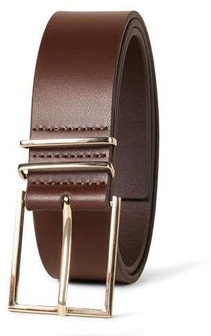 Amazon Essentials Damen Feiner Gürtel aus Leder mit raffinierter Schnalle, Braun, L