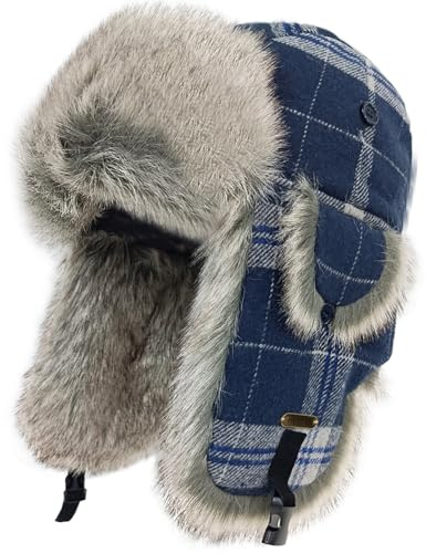 HEYANN Unisex Fliegermütze Herren Uschanka Rib Bomber Aviator Pilot Hut Faux Fellmütze Winter Russische Mütze mit Ohrenklappen Fliegermütze Wintermütze Ohrenschützer