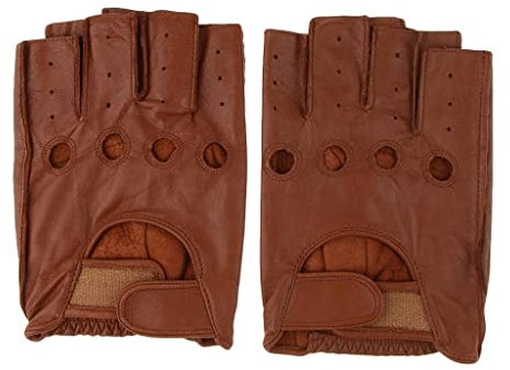 Paowsietiviity Retro PU Leder Herren Fingerlose Fahren Fahrradhandschuhe L Braun Hakenschlaufe