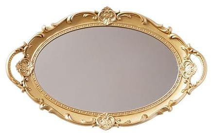 Glod Decorative Oval Display Tray for Perfume, Makeup, Jewelry & Serving - Vintage Style for Bedroom & Living Room