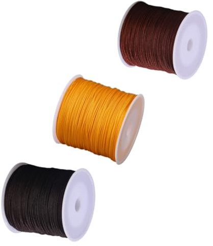 3 Rollen Makramee Garn 1mm, Schnur für Armbänder, Geschenkband Gold für DIY Handwerk Armbänder Schmuckherstellung Halsketten Handwerk (Khaki, Goldgelb, Dunkelbraun)