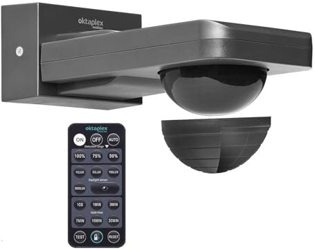Oktaplex Tea détecteur de Mouvement extérieur Anthracite 360 degrés INCL. télécommande capteur Infrarouge 230V IP65 pour Plafond et Mur