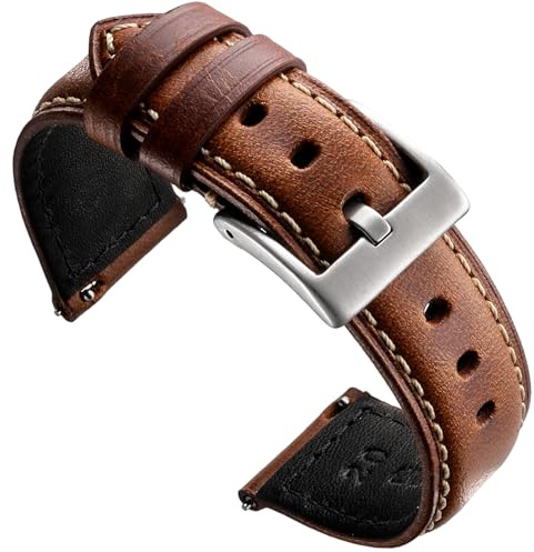 Zehior Leder Uhrenarmbänder Retro Smartwatch Armband mit Schnellverschluss für Herren Damen, 18mm, 20mm, 22mm, 24mm