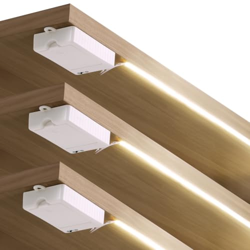 StarryEver 3PCS COB LED Streifen Batterie,1M 320 LED Strip mit Batterie 90+ Farbwiedergabeeffizienz, 4000K Neutralweiß Dimmbar Selbstklebend Lichtleiste für Schränke, Betten unter dem Küchenschrank