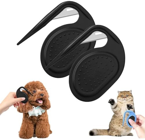 GeRRiT Pet Knotting Comb, Neuer Entfilzungsmesser Katze mit Stahlklinge, 3 in 1 Multifunktions Haarentfernungskamm, Entfilzungsmesser Katze für Hunde, zum Entfernen von verfilztem Haar (Schwarz-2PCS)