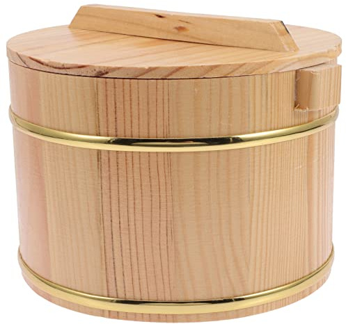 Alipis Wooden Sushi Rice Hangiri Sushi Oke Rice Mixing Tub with Lid Japanese Wooden Steamed Rice Bucket for Sushi Restaurant 20cm