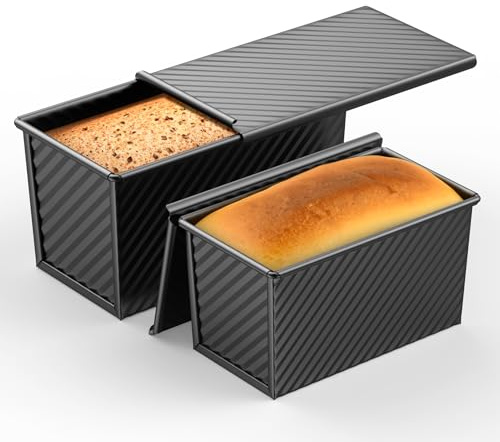 2 PCS Pullman Loaf Pan With Lid - 1Lb & 1/2 Lb Dough Capacity, Non-stick Coating, Carbon Steel Bread Mold, Container for Sandwich & Toast Oven Baking, Black